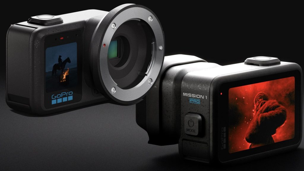 The new GoPro MISSION 1 series is built around a 50MP 1-inch sensor with 1.6µm native pixels and 3.2µm fused pixels for improved light capture, delivering up to 14 stops of dynamic range. It is powered by a new GP3 processor based on a 5nm architecture with AI-driven image processing. The camera supports 8K60 video, 4K240, and up to 1080p960 high frame rate recording, alongside Open Gate capture up to 8K30 and 4K120 in a 4:3 aspect ratio. It offers 10 bit color, HLG HDR, and a GP Log2 profile for advanced grading, with bitrates reaching 240 Mbps for higher quality footage. An interchangeable lens system variant compatible with Micro Four Thirds lenses expands creative flexibility. Battery performance reaches over 5 hours at 1080p and over 3 hours at 4K on a single charge, while the body remains waterproof up to 20 meters without housing. Audio is upgraded with 32-bit float recording and a multi-microphone system, along with Bluetooth audio and wireless mic support. The camera also captures 50MP still images with RAW support and high-speed burst shooting. 